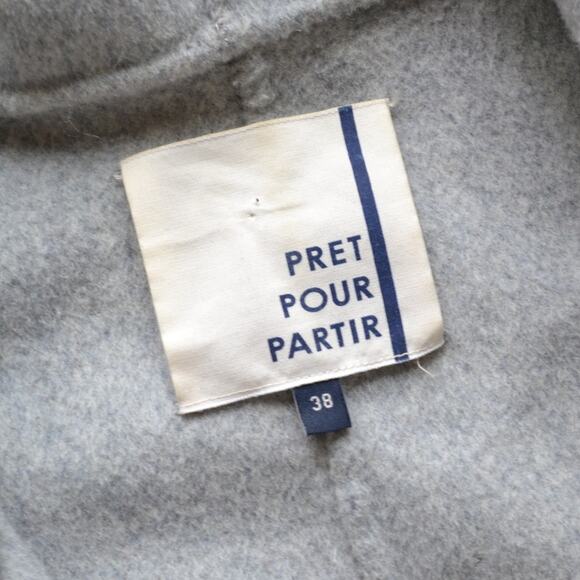 Pret Pour Partir Wool Coat Hoodie Button Closure Size 38 Grey - Picture 3 of 6